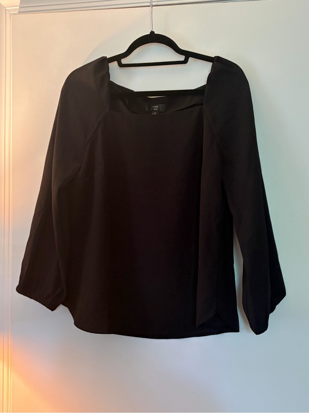 J. Crew 365 Black Square-Neck Long-Sleeve Blouse